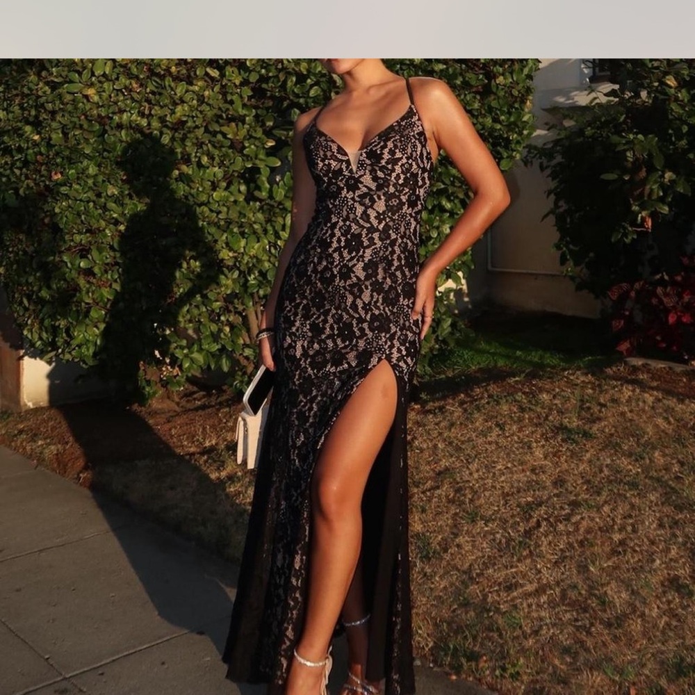 Azazie Elegant Black Lace Evening Dress